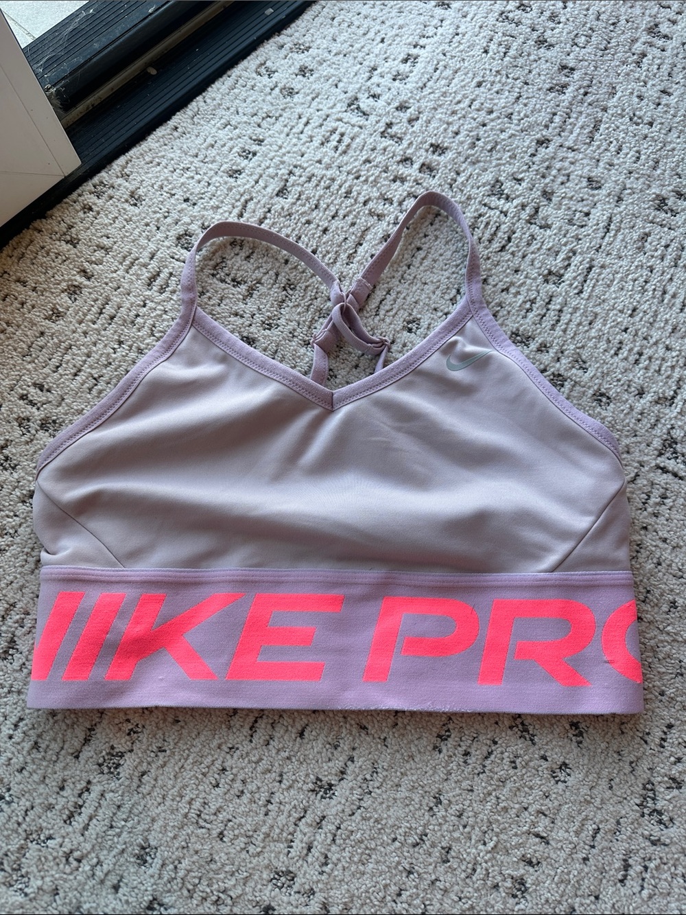 Nike Lilac Sports Bra with Neon Pink Logo Band